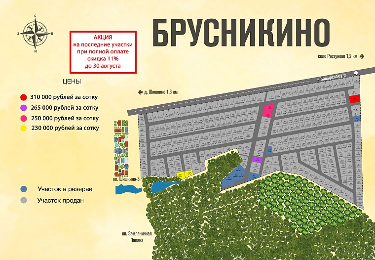 План и цены КП Брусникино